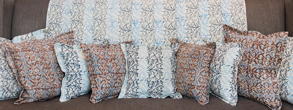 Dual Tone Blue on Natural Linen Scatter Cushions