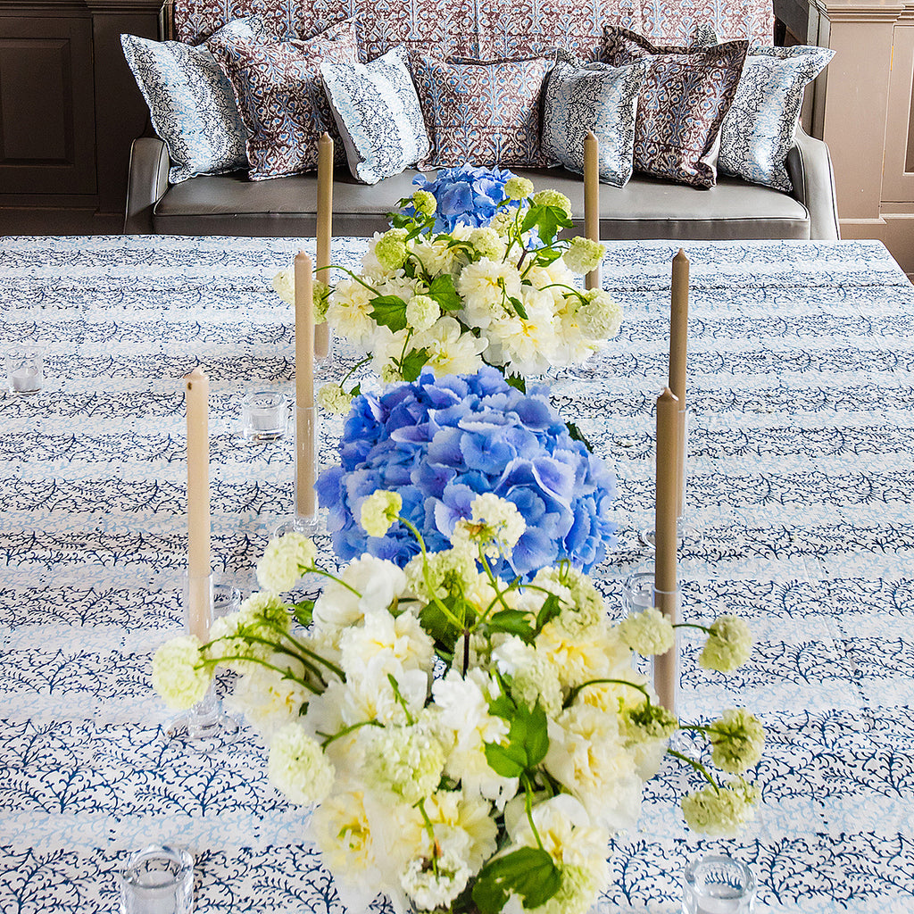 Dual Tone Blue on White Linen Covers
