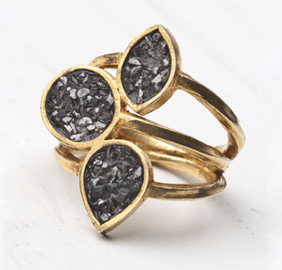 Gold-plated Silver Ring with Black Diamonds